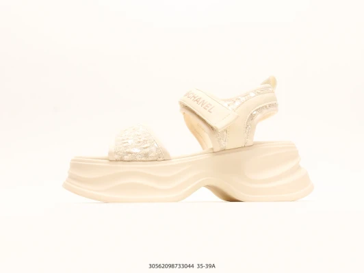 Chanel Sandals Cream Textile Platform Wedge