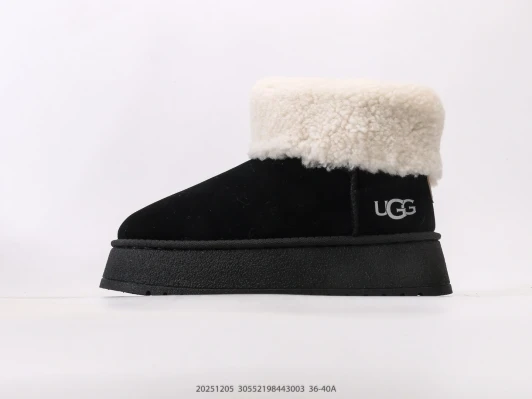 UGG Boots Black Suede Sheepskin Trim Platform