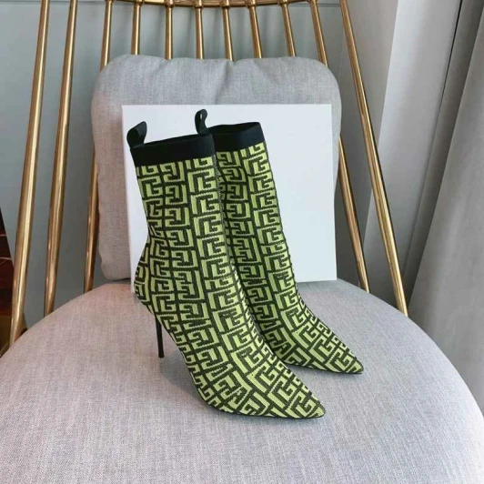 Balmain Knit Sock Boots Light Blue Ribbed Pointed Toe Stiletto Heel