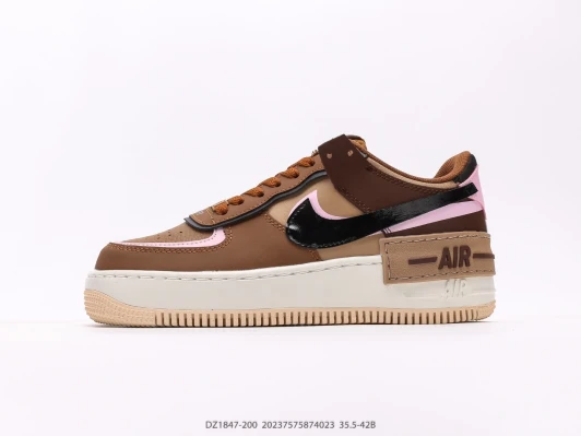 Nike Air Force 1 Shadow Brown Pink Leather Sneakers DZ1847-200