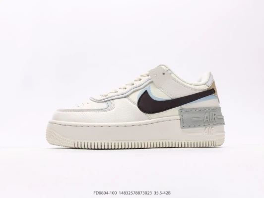 Nike Air Force 1 Shadow Beige Leather Platform Sneakers FD0804-100