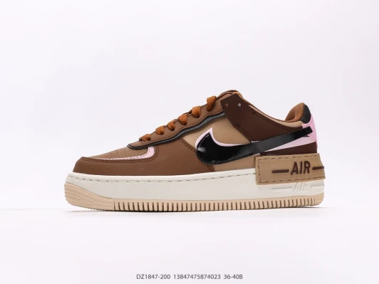 Nike Air Force 1 Shadow Brown Pink Black Leather Sneakers DZ1847-200