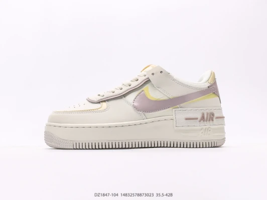 Nike Air Force 1 Shadow Cream Lilac Leather Platform Sneakers