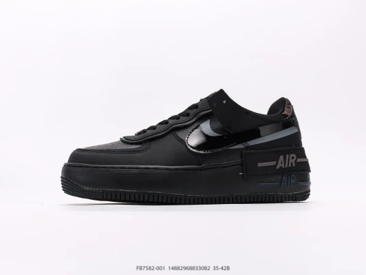 Nike Air Force 1 Shadow Black Leather Platform Sneakers FB7582-001
