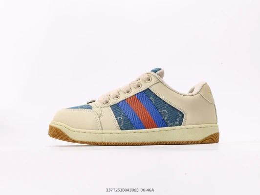 Gucci Sneakers Beige/Blue Canvas/Leather Striped Detail