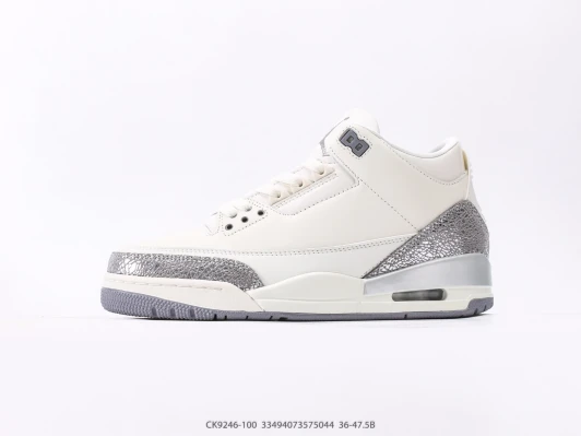 Jordan 3 Sneakers White Silver Cracked Leather CK9246-100
