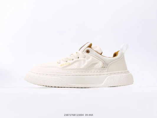 Ecco Low Top Sneakers Cream Leather Perforated Detail HF7001-500