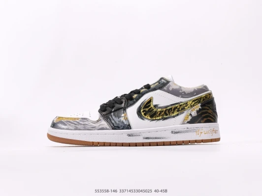 Nike Air Jordan 1 Low White Gold Tiger Graphic Leather Low Top