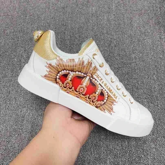 Dolce & Gabbana White Crown Print Leather Sneakers