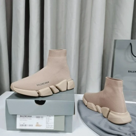 Balenciaga Speed Sock Knit Trainers Beige