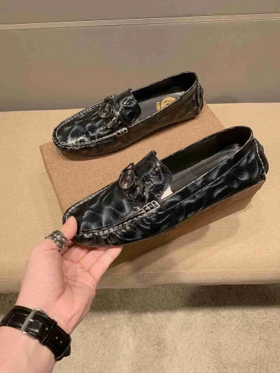 Versace Black Leather Loafers With Medusa Buckle