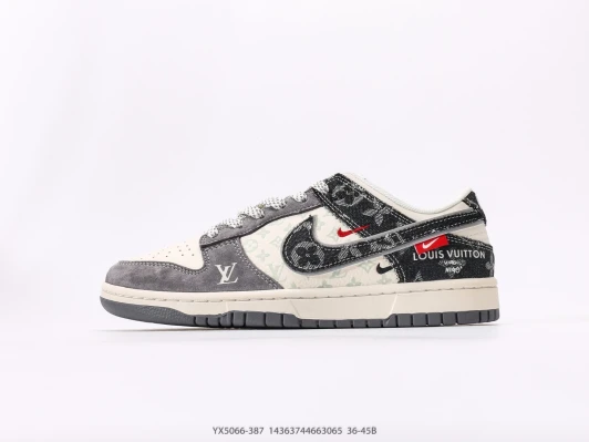 Nike Dunk Low LV Monogram Grey White Canvas Suede Sneakers YX5066-387