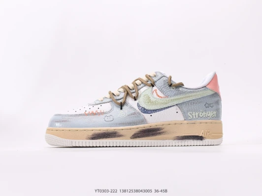 Nike Air Force 1 Sneakers White Grey Pink Graphic Laces YT0303-222