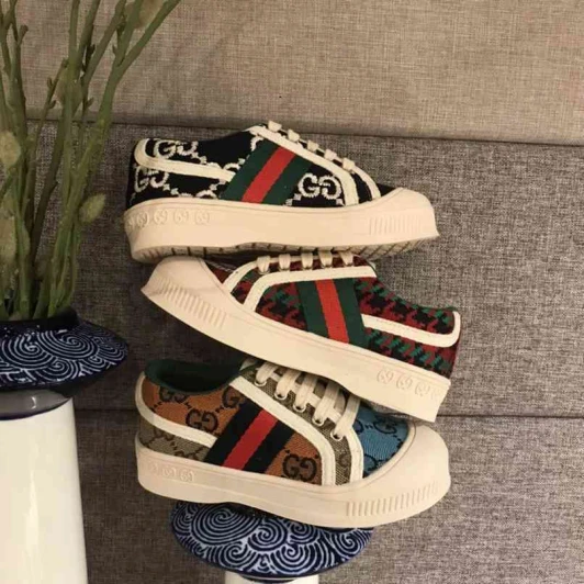 Gucci Kids Canvas Sneakers Green Red Beige Monogram