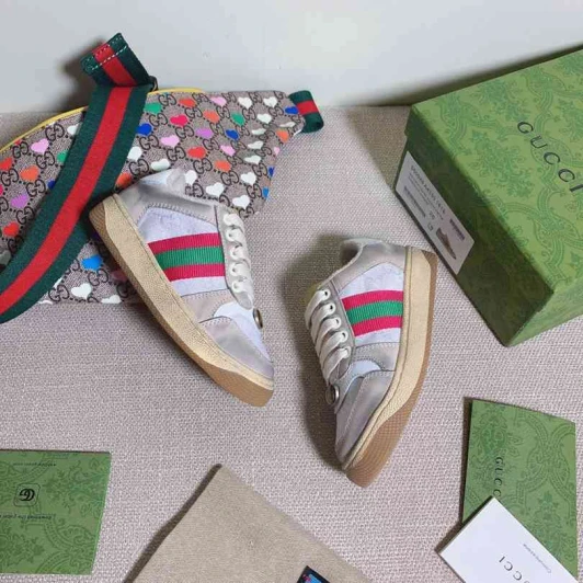 Gucci Kids Sneakers Beige Leather Web Detail