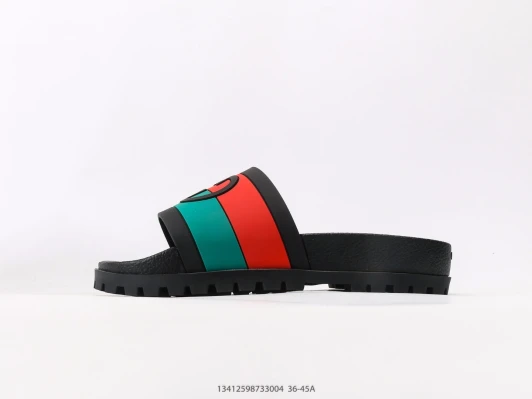 Gucci Slides Black Red Green Strap Rubber FD4339