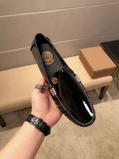 Versace Black Patent Leather Loafers With Medusa Head Detail 2