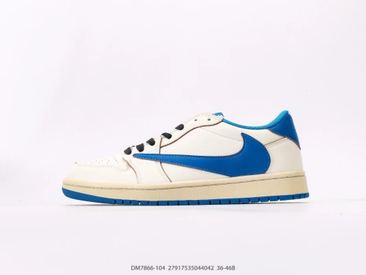 Nike Low Top Sneakers Cream Blue Swoosh Leather DM7866-104