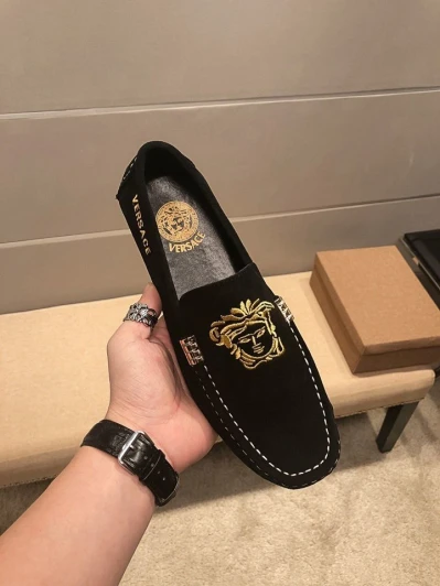 Versace Black Suede Medusa Head Loafers