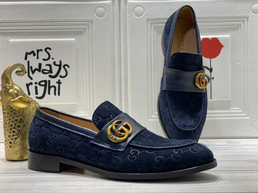Gucci Loafers Navy Suede Monogram Horsebit Detail