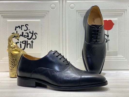 Louis Vuitton Oxford Shoes Black Leather Embossed