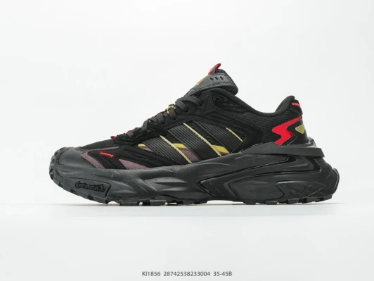 Adidas Running Shoes Black Gold Red Mesh Chunky Sole KI1856