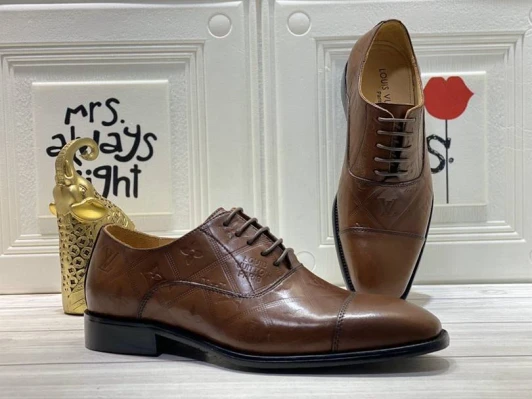Louis Vuitton Oxford Shoes Brown Leather Embossed Monogram
