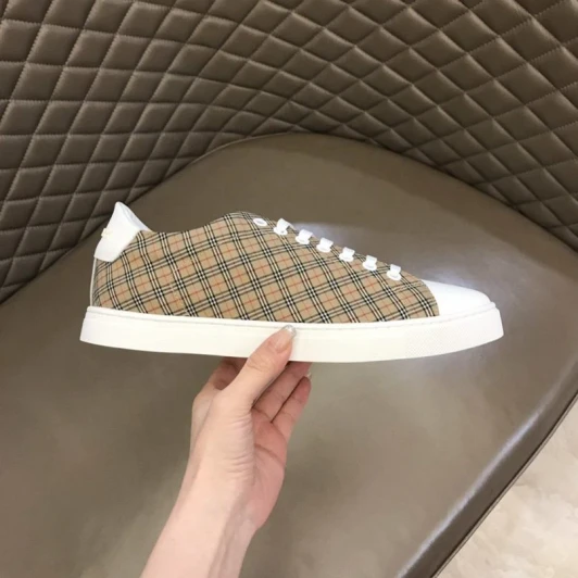Burberry Low-Top Sneakers Beige Check Canvas White Leather Trim