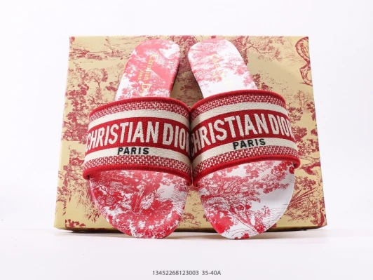 Christian Dior Slides White Red Botanical Print BV0074-060