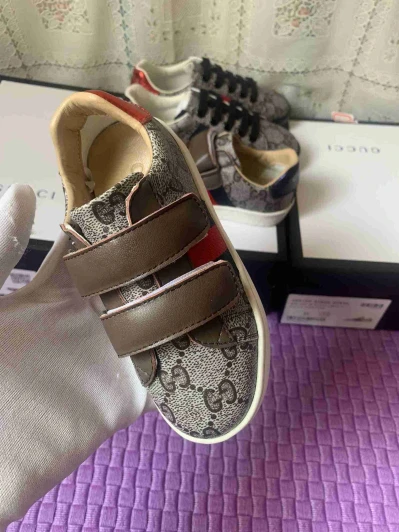 Gucci Kids Canvas Monogram Strap Sneakers Brown