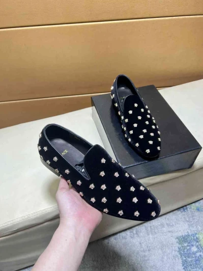 Versace Black Velvet Loafers With Gold Studs