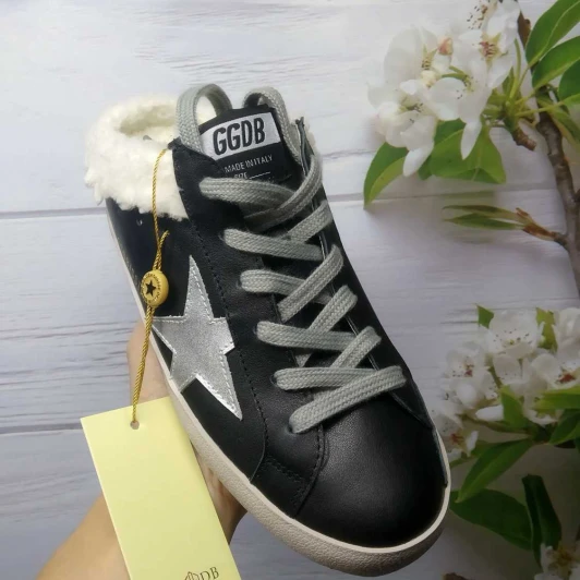Golden Goose Sneakers Black Leather Shearling Detail