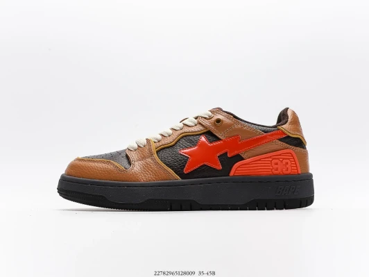 BAPE Sneakers Brown Orange Star Logo Leather Low Top FZ3055-003