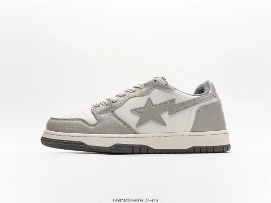 BAPE Sneakers White Grey Leather Star Detail AO3108-001