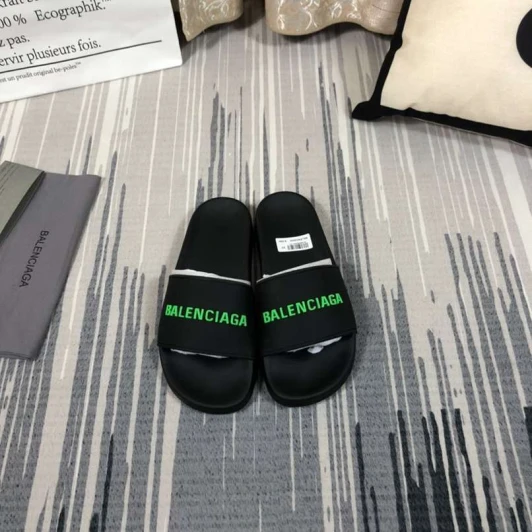 Balenciaga Slides Black Green Logo Rubber