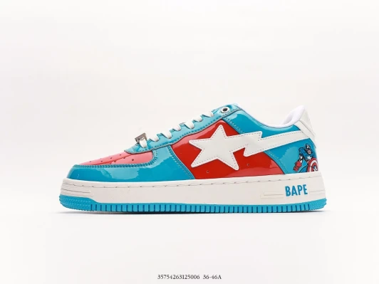 Bape Sneakers Blue Red Patent Leather Star Logo Captain America