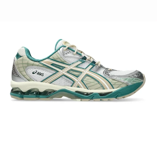 Asics Running Shoes White Green Silver Mesh Lace-Up 1203A543