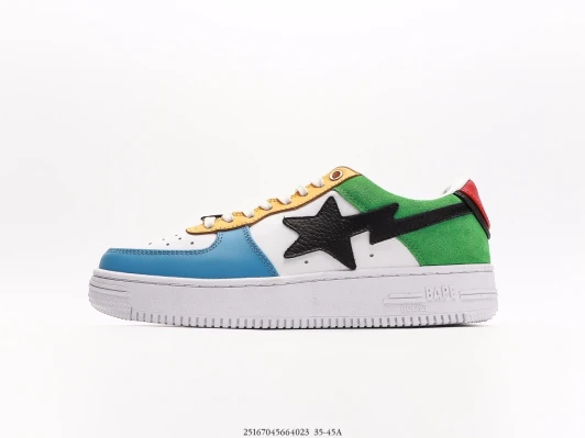 BAPE Sneakers White Blue Green Leather Star Logo CI1173-400