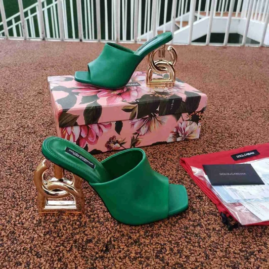 Dolce & Gabbana Mules Green Leather Sculptural Heel