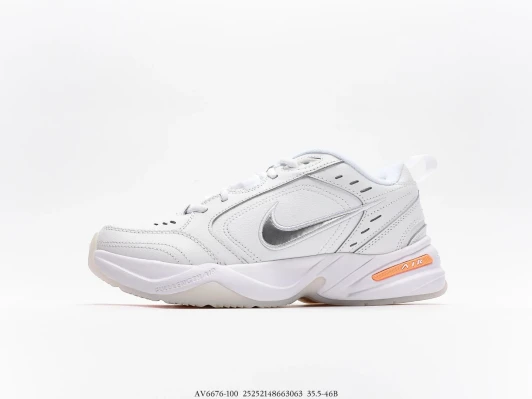 Nike Air Monarch IV White Silver Orange Leather Sneakers AV6676-100 2