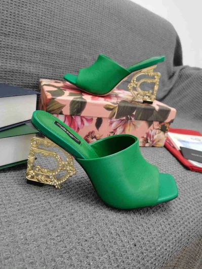 Dolce & Gabbana Mules Green Leather Sculptural Heel 2