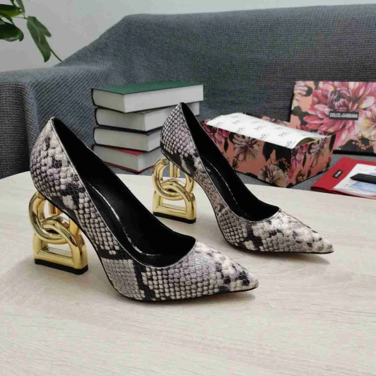 Dolce & Gabbana Women's Snakeskin Print Heels With Gold Chain Detail