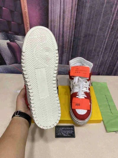 Off-White High Top Sneakers Red Suede White Leather