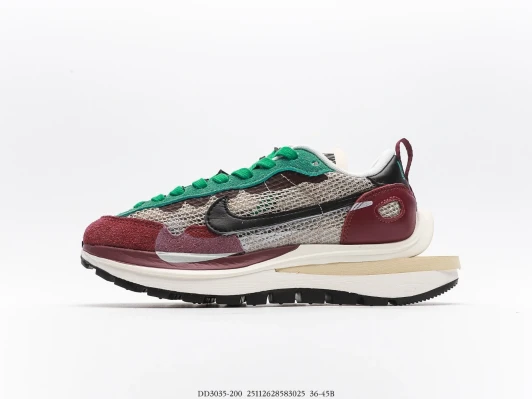 Nike Sacai Vaporwaffle Sneakers Green Burgundy Suede Mesh DD3035-200