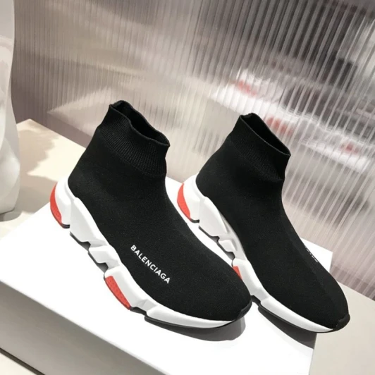 Balenciaga Speed Sock Black Knit Sock Boots Red Sole