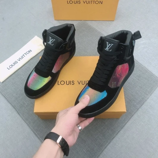 Louis Vuitton High-Top Sneakers Black Suede Iridescent Detail