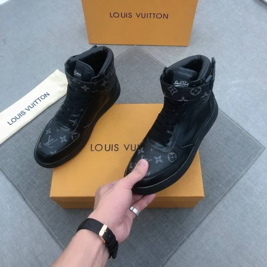 Louis Vuitton High-Top Sneakers Black Leather Monogram 2
