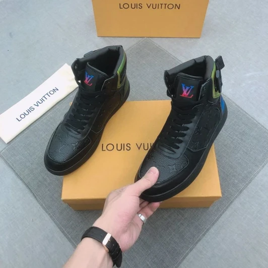 Louis Vuitton High-Top Sneakers Black Leather Monogrammed