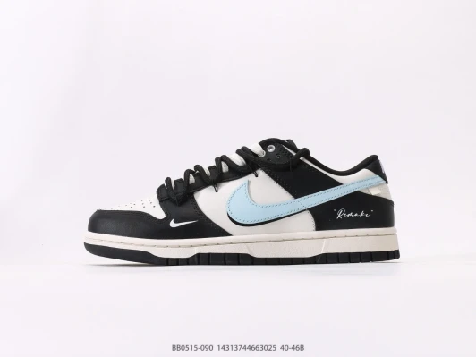 Nike Dunk Low Sneakers Black White Light Blue Leather BB0515-090