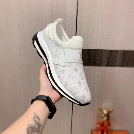 Louis Vuitton Slip-On Sneakers White Monogram Canvas Rubber Sole